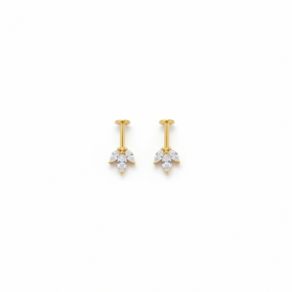 925 Silver Gold Plated Dainty Three Leaf Bugadi - Pair