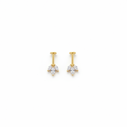 925 Silver Gold Plated Dainty Three Leaf Bugadi - Pair