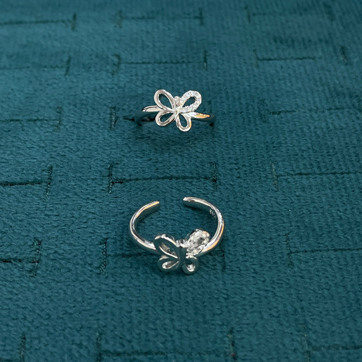 92.5 Sterling Silver CZ Butterfly Open Toe Rings