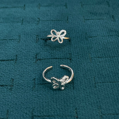 92.5 Sterling Silver CZ Butterfly Open Toe Rings