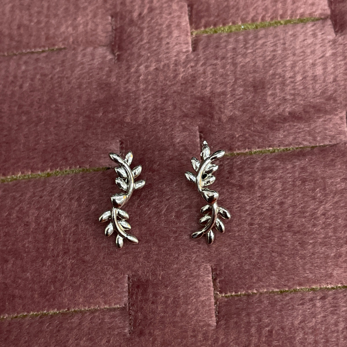 92.5 Sterling Silver Olive Branch Stud Earrings for Women pair