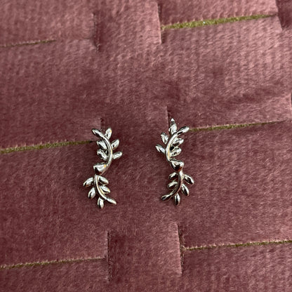 92.5 Sterling Silver Olive Branch Stud Earrings for Women pair