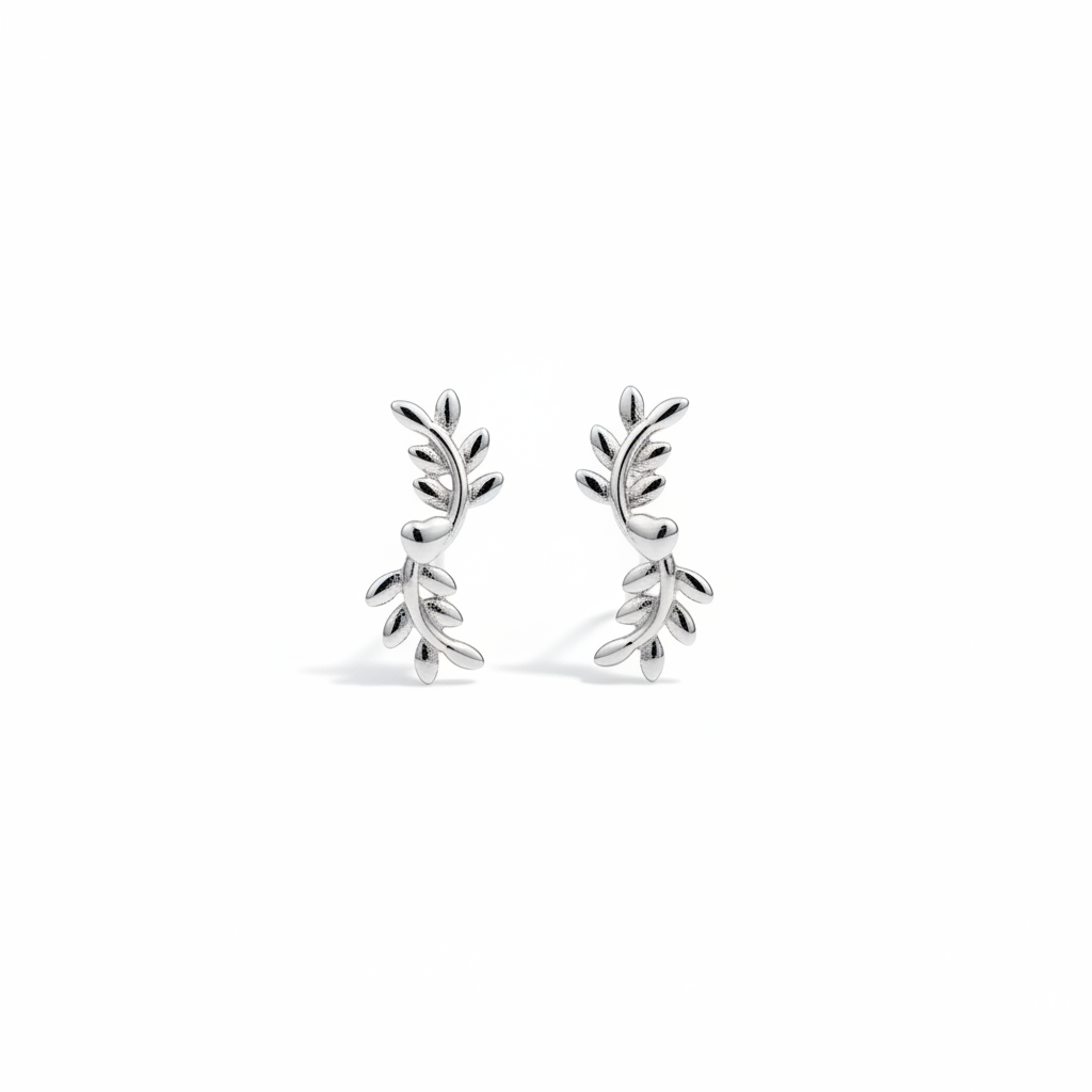 92.5 Sterling Silver Olive Branch Stud Earrings for Women pair