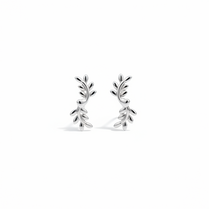 92.5 Sterling Silver Olive Branch Stud Earrings for Women pair