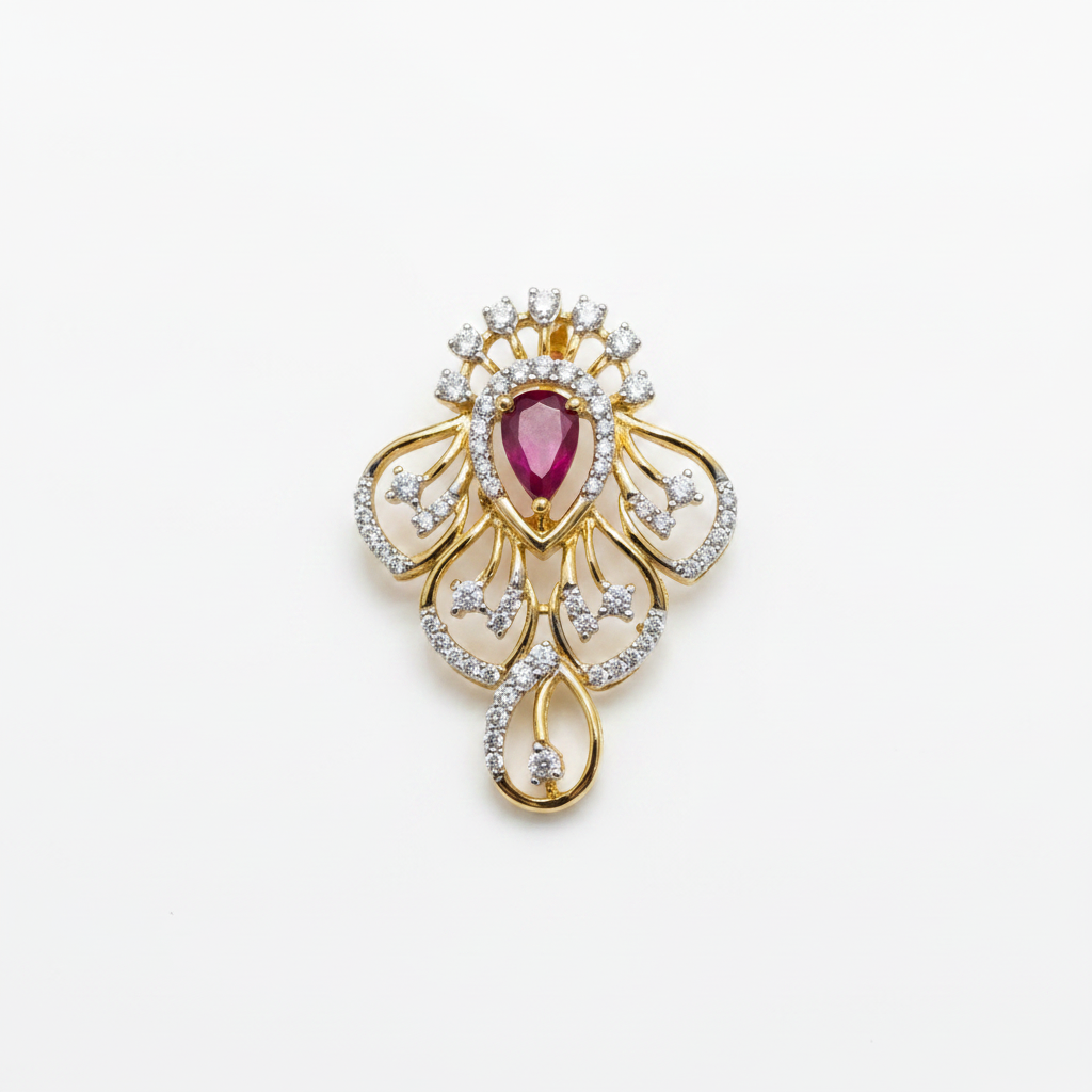 925 Silver Gold-Plated Ruby CZ Pendant