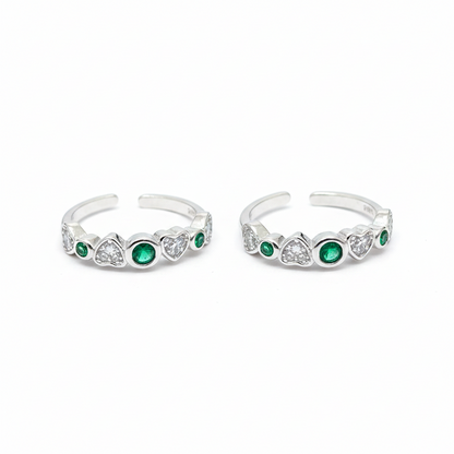 92.5 Silver Green & White CZ Eternity Band Toe Rings for Women