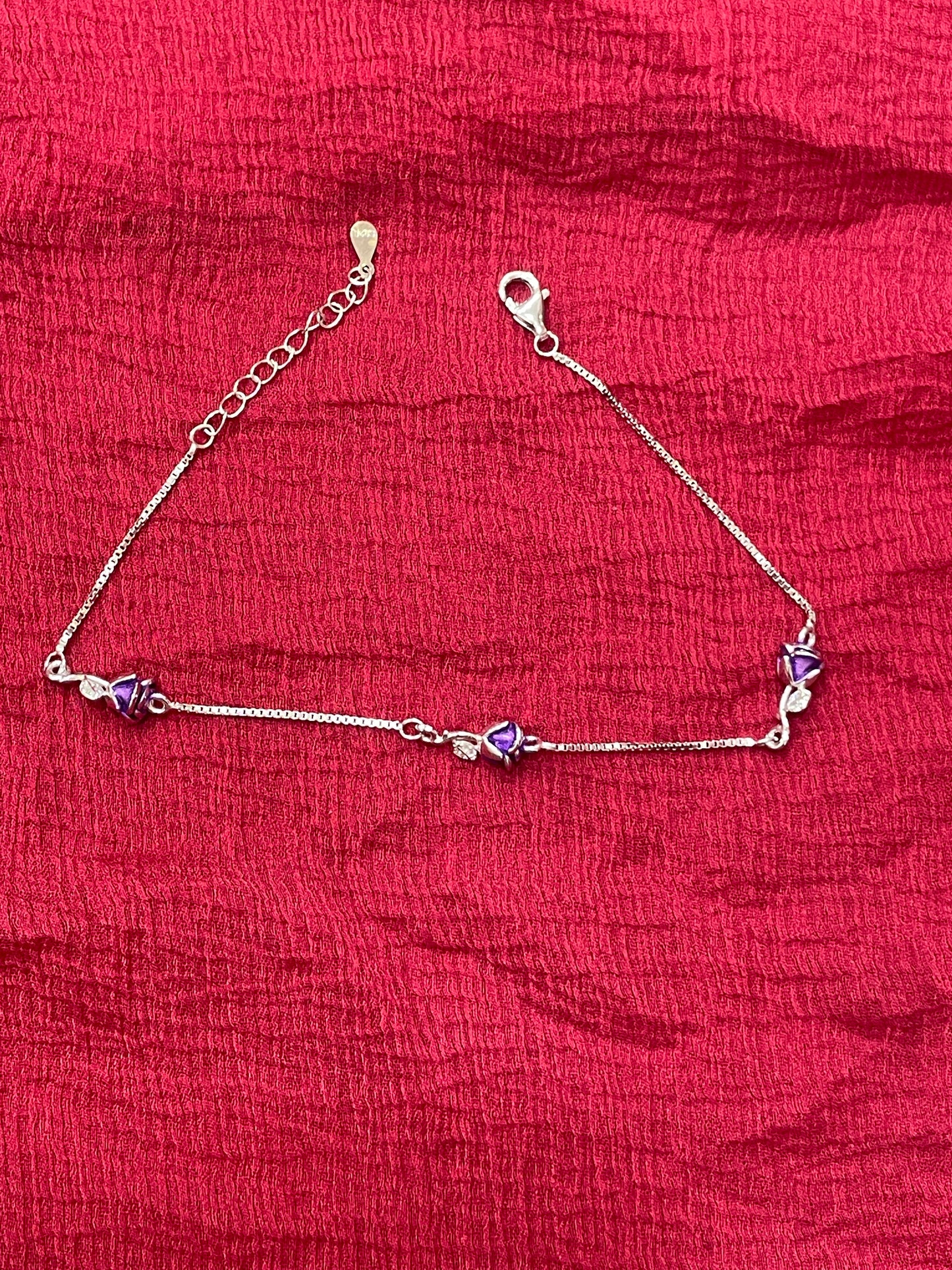 92.5 Silver Violet Rose Bracelet 8.5 Inches | Stylish Floral Design | Jewellery