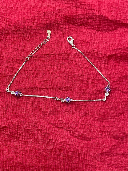 92.5 Silver Violet Rose Bracelet 8.5 Inches | Stylish Floral Design | Jewellery