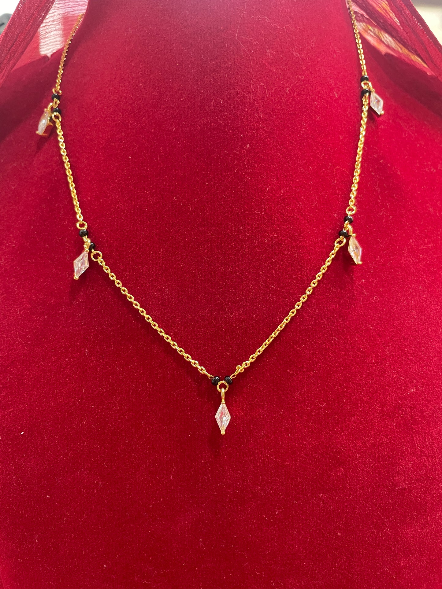 92.5 Silver Gold Plated Charm Black Bead Chain for Women 18 Inches | Stylish Elegant Design | Traditional Jewellery