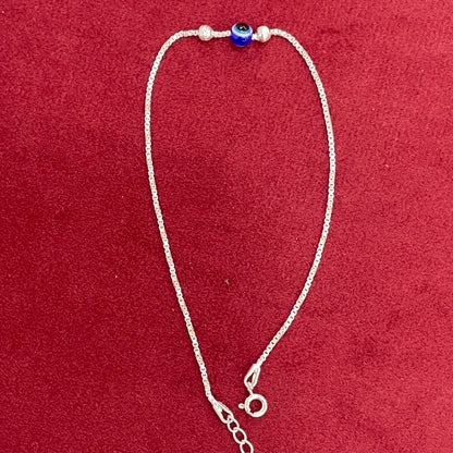 92.5 Sterling Silver Box Chain Evil Eye Bead & Silver Ball Anklets for Women