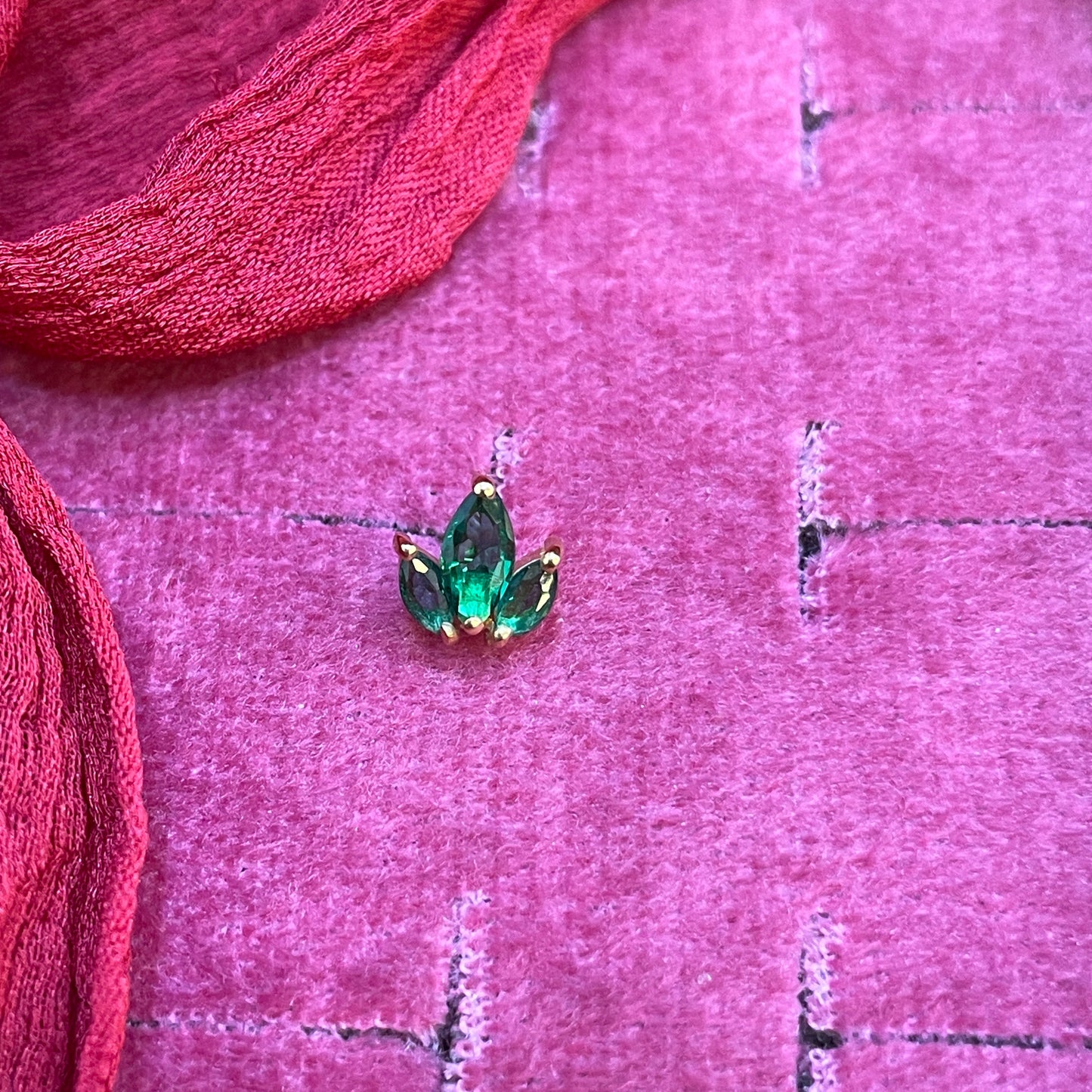 925 Silver Gold Plated  Emerald 3 Leaf Studs