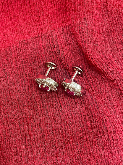 92.5 silver classy stylish oval pink stone earrings