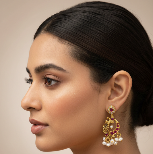 92.5 Silver Gold Plated Peacock Earrings for Women | Traditional Elegant Design | Festive Jewellery