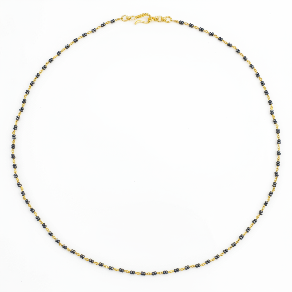 925 Silver Gold Plated Double Beaded Black Diamond Chain