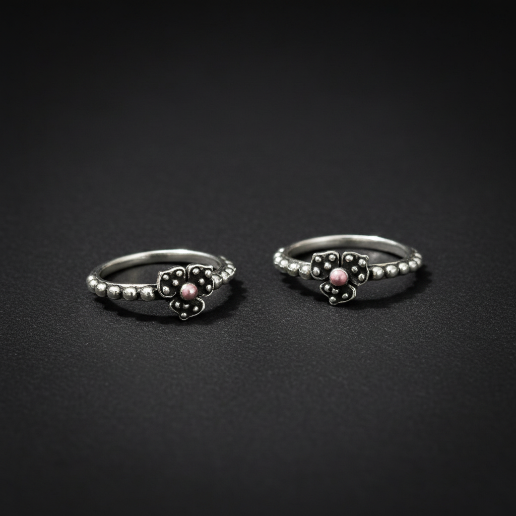 Silver earrings with marcasite stones on a pink textured background
