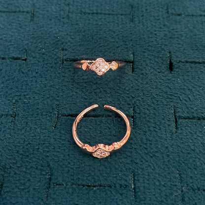 92.5 Silver Rose Gold Plated White CZ Clover Toe Rings