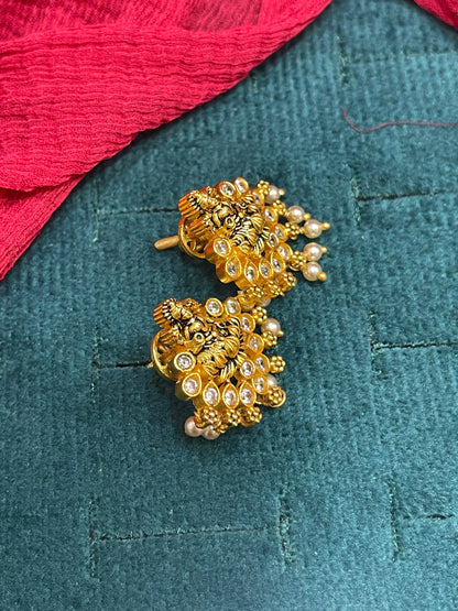 925 Silver Gold Plated Lakshmi Pearl Studs