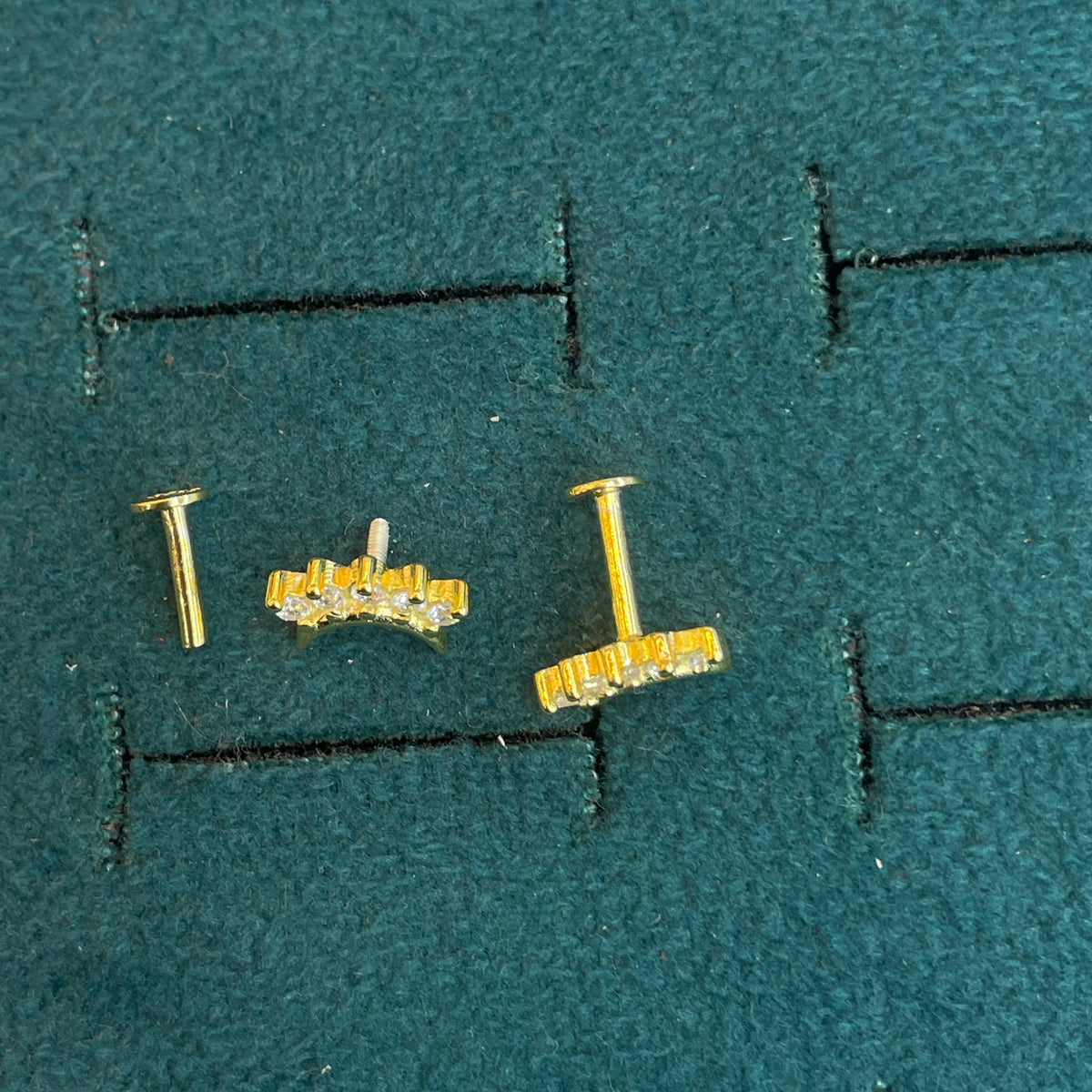 92.5 Silver Gold-Toned Clear Stone Crescent Studs Pair