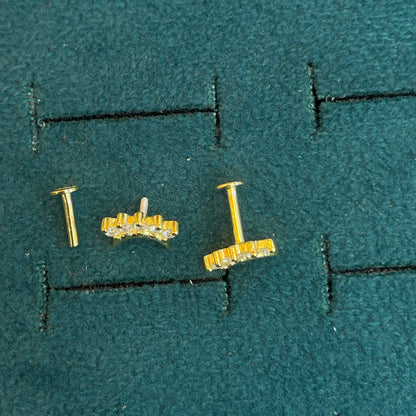 92.5 Silver Gold-Toned Clear Stone Crescent Studs Pair