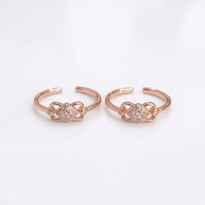 92.5 Silver Rose Gold Plated White CZ Square Loop Toe Rings