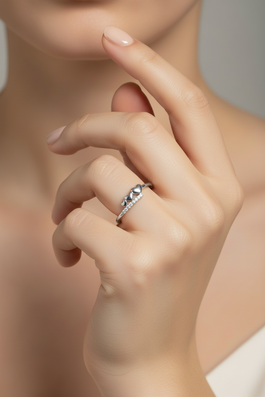 92.5 Silver Shiny Heart Ring - Size 11