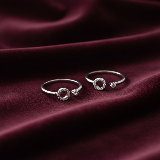 92.5 Silver Round White Stone Toe Rings | Premium Classy Design | Jewellery