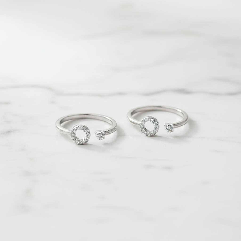 92.5 Silver Round White Stone Toe Rings | Premium Classy Design | Jewellery