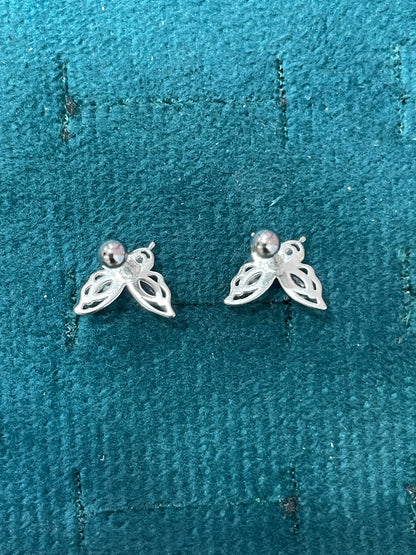 925 Silver Butterfly Stud Earrings | CZ Elegant Daily Wear Earrings with Ball Screw Back