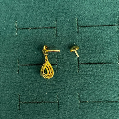 92.5 Silver Gold Plated Green Stone Earrings for Women | Stylish Elegant Design | Premium Jewellery pair