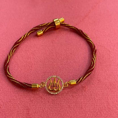 Silver Trishul Rakhi for Brother | Mahadev Rakhi with Gold Plating & CZ Stones