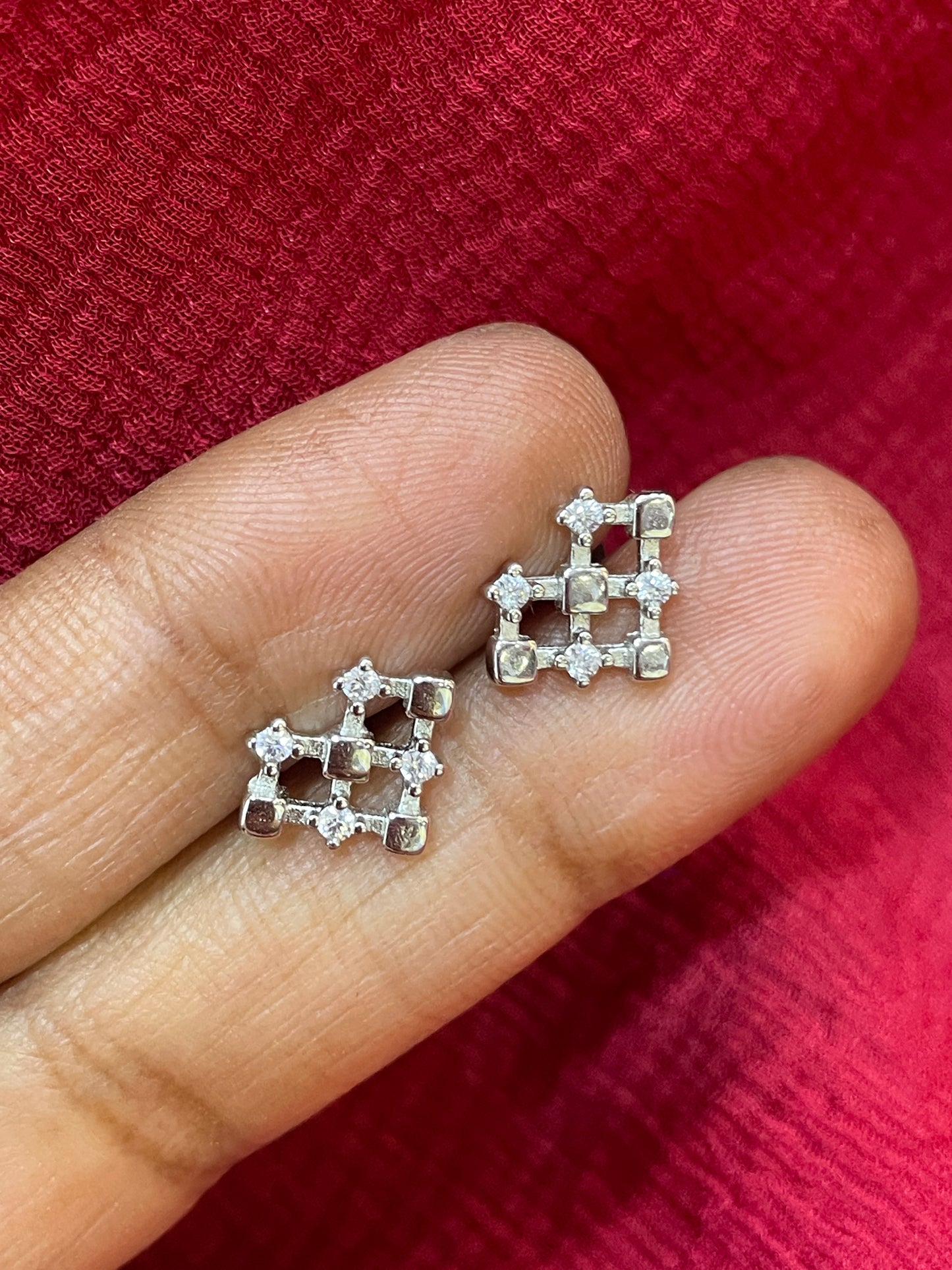 92.5 Silver Tetris Heart Studs | Unique Trendy Design | Jewellery