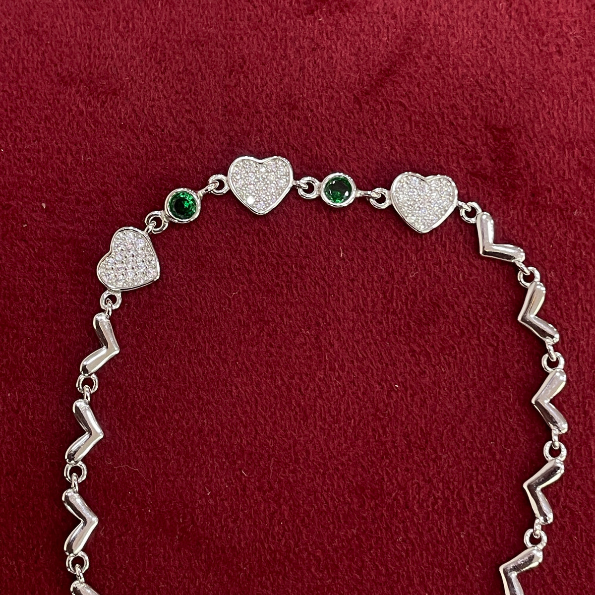 92.5 Silver Green Stone Heart Bracelet for Women