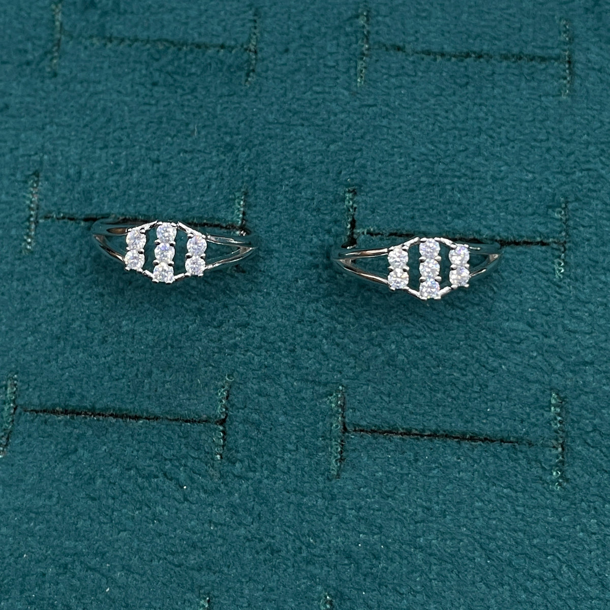 92.5 Sterling Silver CZ Double Row Cluster Open Toe Rings for Women — Pair
