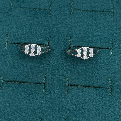 92.5 Sterling Silver CZ Double Row Cluster Open Toe Rings for Women — Pair