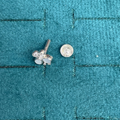 92.5 Sterling Silver MOP Clover Flower & CZ Stud Earrings for Women pair