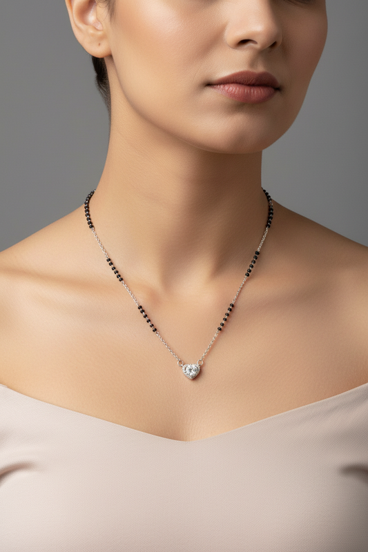 92.5 Silver Black Bead Chain for Women 18.5 Inches | Stylish Mangalsutra Style Daily Wear Jewellery