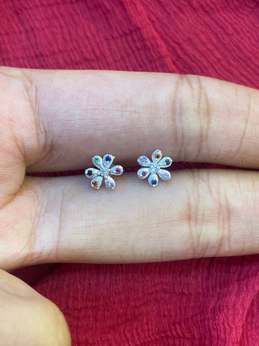 92.5 Silver Multicolor Second Studs / Nose Pin (Single Piece) | Stylish Vibrant Design | Jewellery