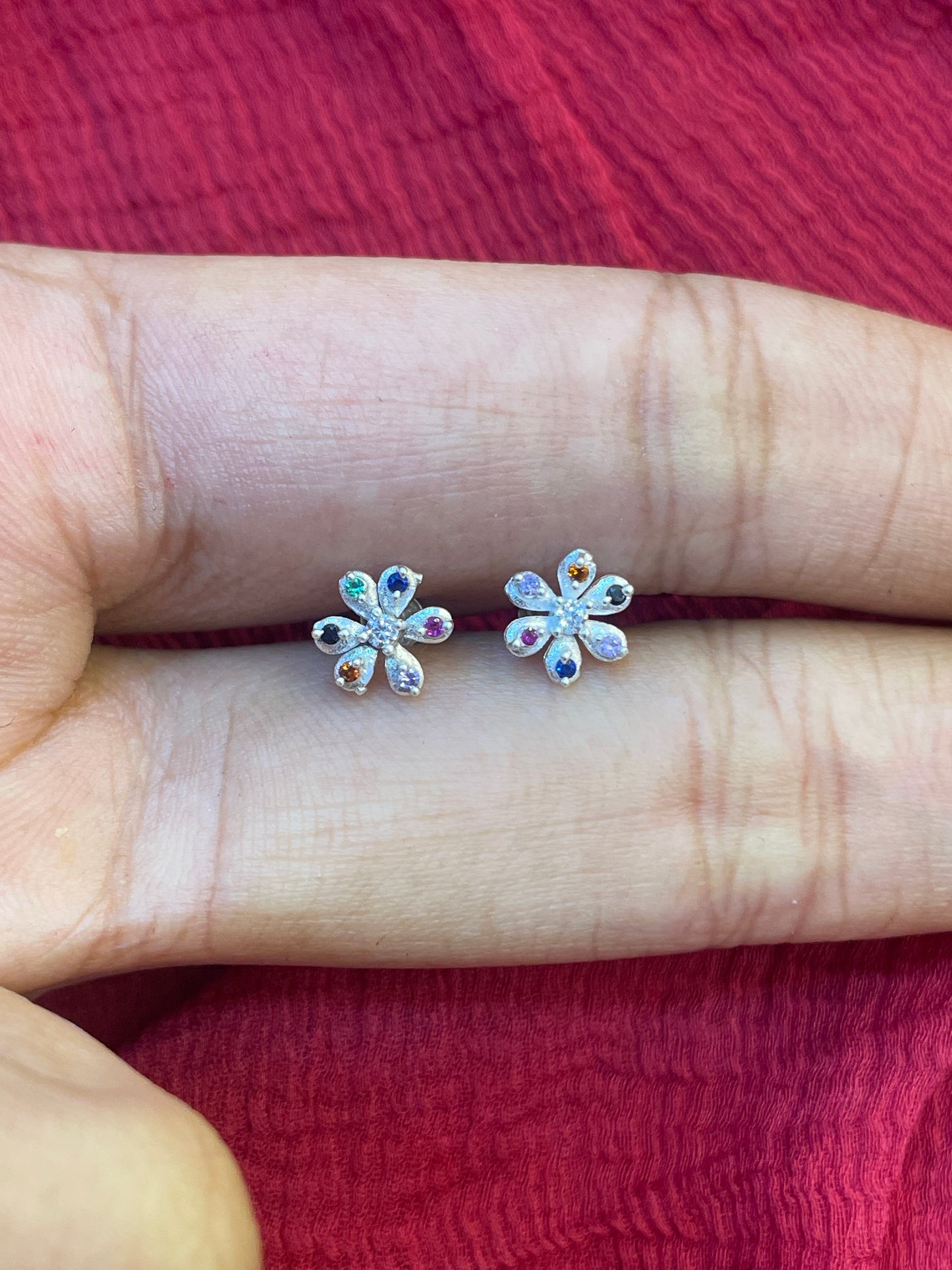 92.5 Silver Multicolor Second Studs / Nose Pin (Single Piece) | Stylish Vibrant Design | Jewellery