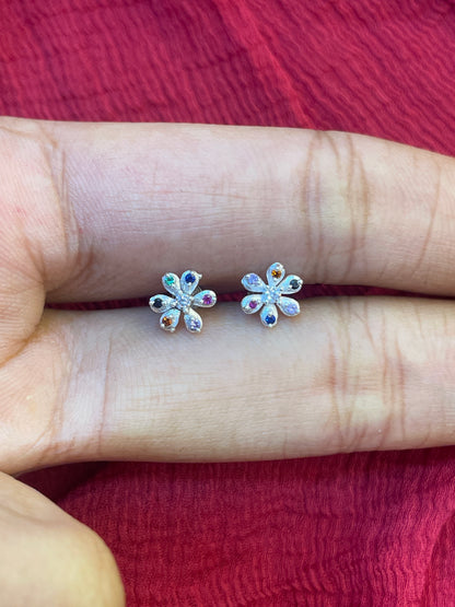 92.5 Silver Multicolor Second Studs / Nose Pin (Single Piece) | Stylish Vibrant Design | Jewellery