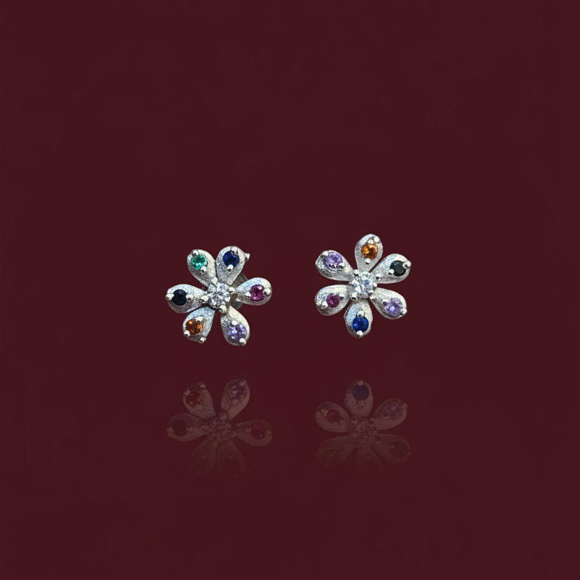 92.5 Silver Multicolor Second Studs / Nose Pin (Single Piece) | Stylish Vibrant Design | Jewellery