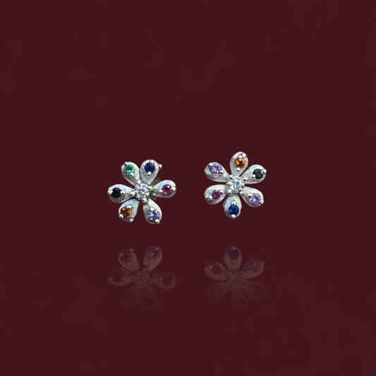 92.5 Silver Multicolor Second Studs / Nose Pin (Single Piece) | Stylish Vibrant Design | Jewellery