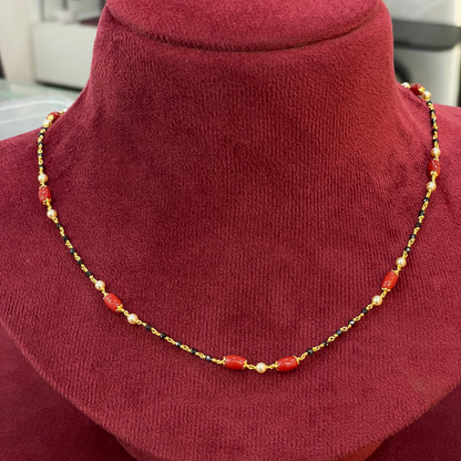 92.5 Silver Gold Plated Black Bead Coral Pearl Necklace for Women