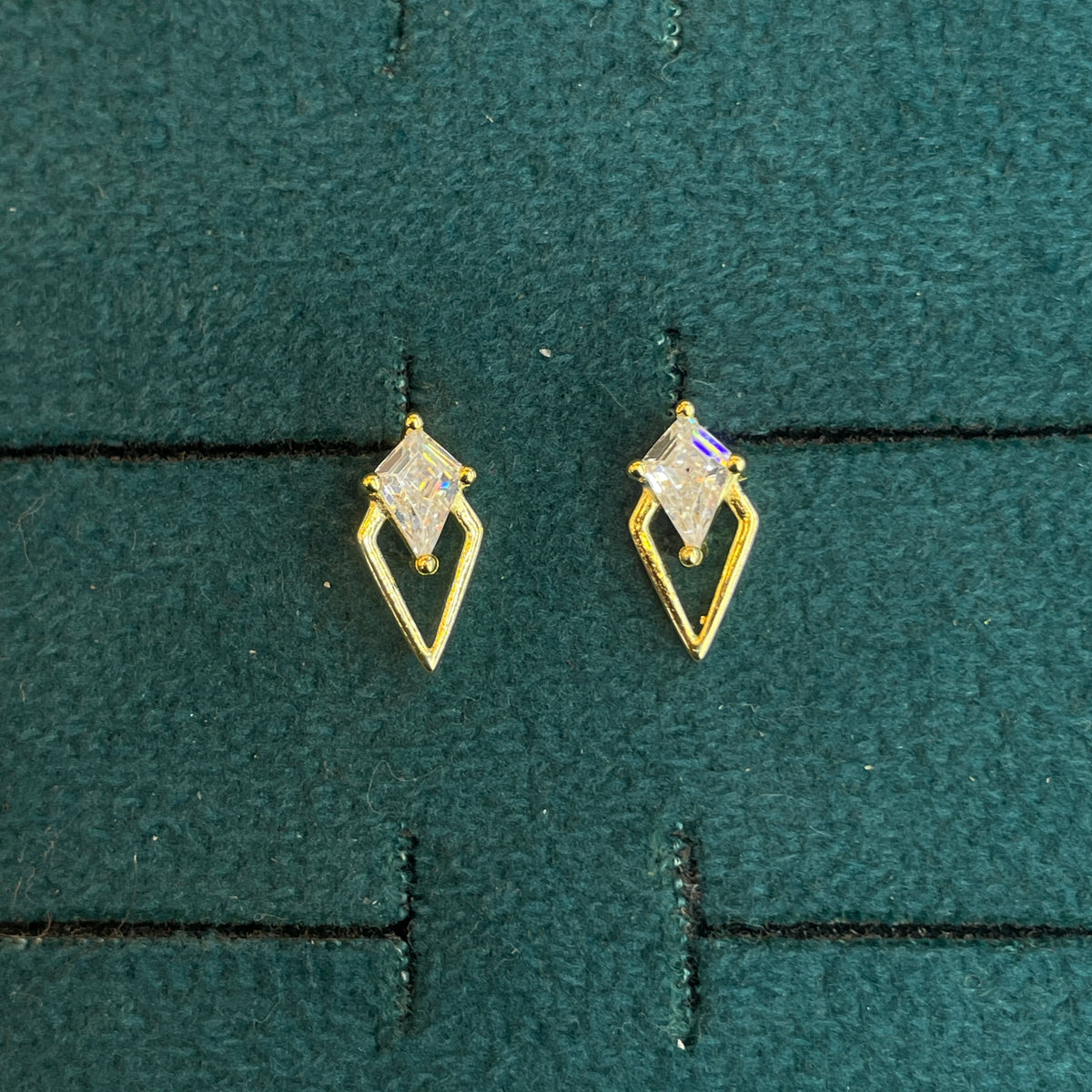 92.5 Silver Gold-Toned Clear Stone Kite Studs Pair