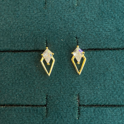 92.5 Silver Gold-Toned Clear Stone Kite Studs Pair