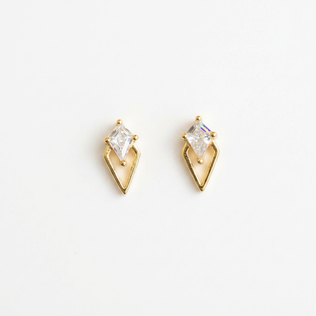 92.5 Silver Gold-Toned Clear Stone Kite Studs Pair
