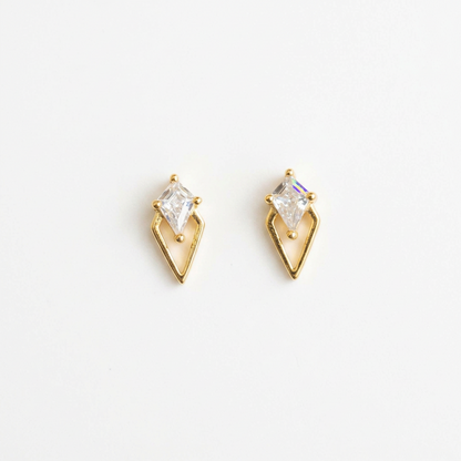 92.5 Silver Gold-Toned Clear Stone Kite Studs Pair