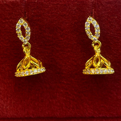 92.5 Silver Gold Plated White CZ Oval Stud Jhumka Earrings for Women