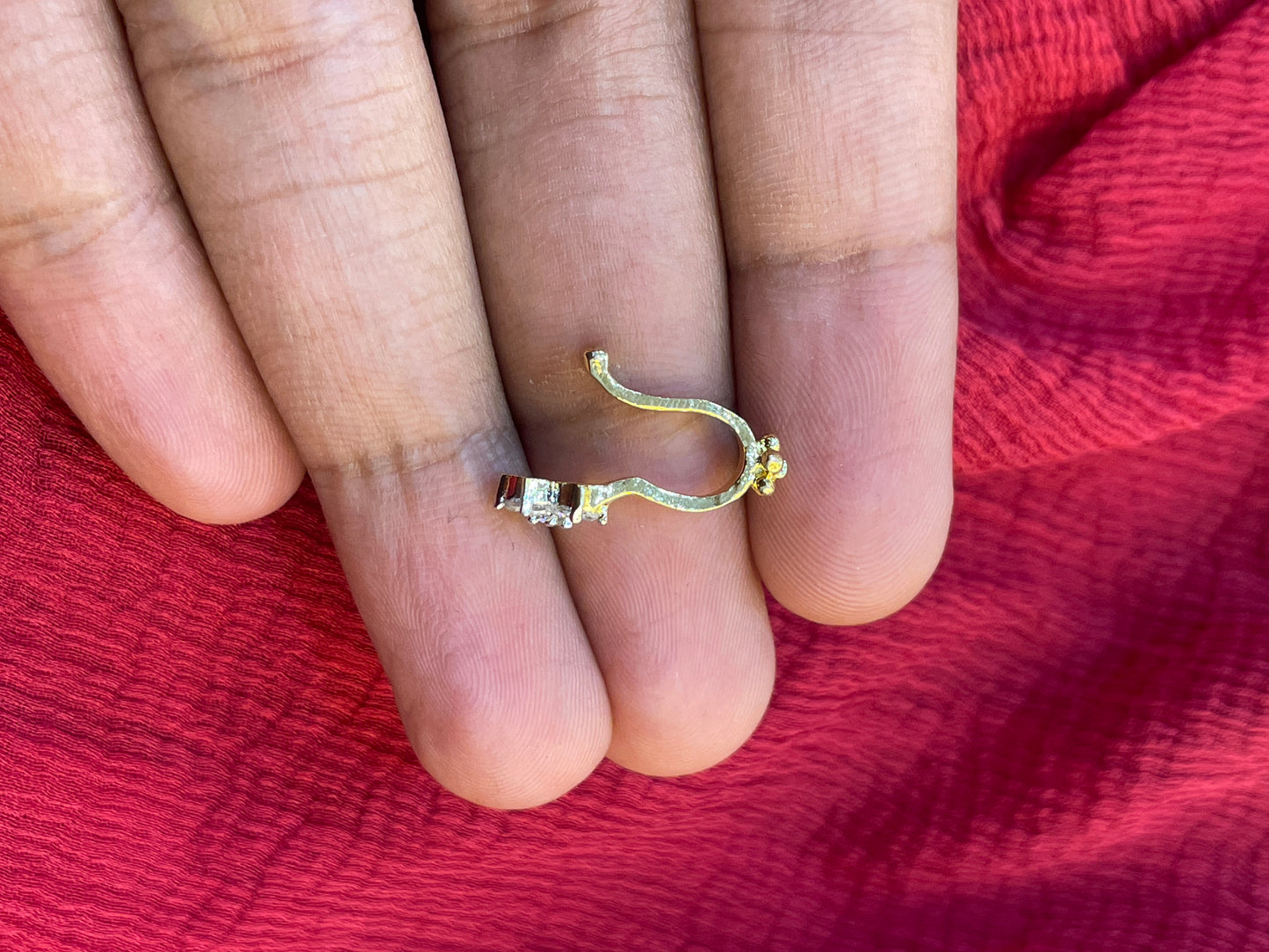 92.5 Silver Gold Plated White Stone Flower Press-On Bugadi for Women | Stylish Non-Piercing Ear Cuff | Elegant Jewellery