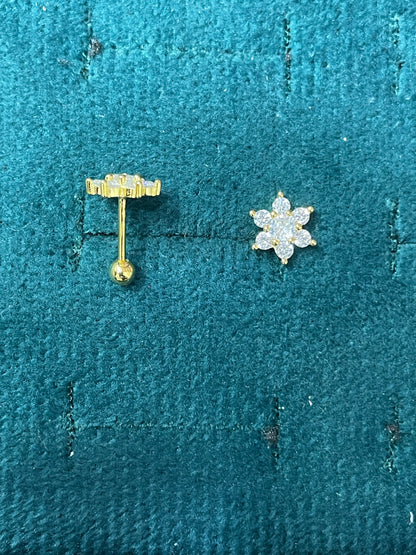 925 Silver Gold Finish Floral Cluster Stud Earrings | CZ Earrings with Ball Screw Back