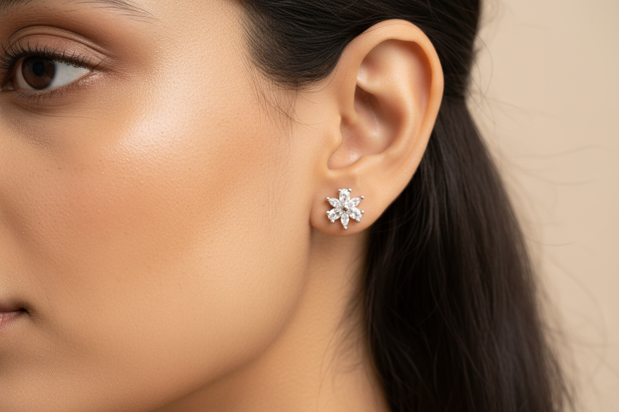 92.5 Silver Elegant Flower Earrings for Women | Stylish Floral Design | Trendy Daily Wear Jewellery